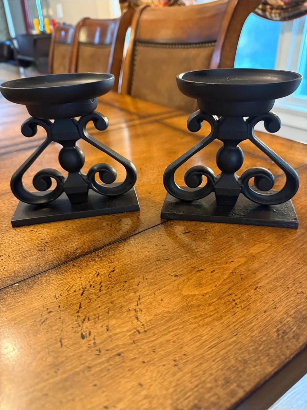 Pottery Barn Black Metal Scroll Candle Holders - Pair